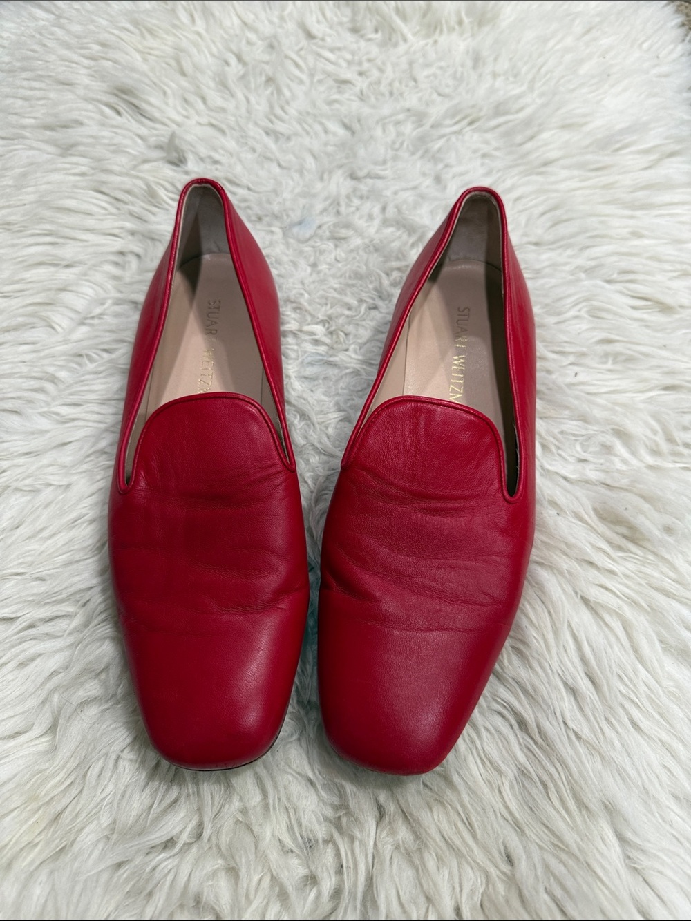 Stuart Weitzman Womens Pipelimber Red Leather Square Toe Loafers Size 9M